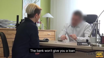 Woman with massive tits fucks a bank clerk to get a loan