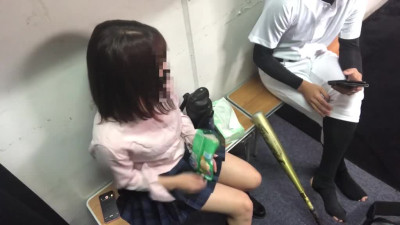 Japanese schoolgirl touches stranger's dick and fucks in the Baseball club