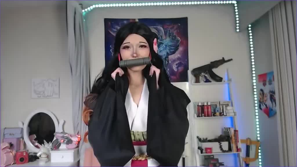 Cute brunette cosplaying Nezuko Kamado and masturbating her sweet pussy Porn Videos | ePornFap.