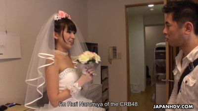 AV idol in wedding dress Ruri Narumiya fucks wimpy fan at his house