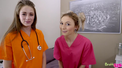 Nurse stepsister Chloe Temple checks up bro's huge dick with hands and pussy - POV