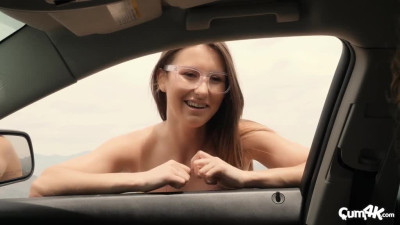 Cute nerd Paige Owens hitchhikes a stud with balls full of cum