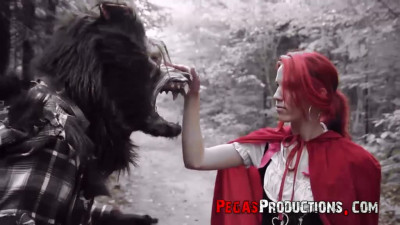 Little Red Riding Hood tames the wolf and his big dick in forest