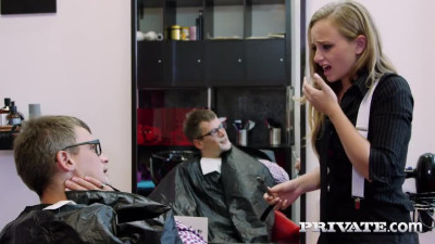 Lady Bug comforts angry client with her tight holes in barber shop