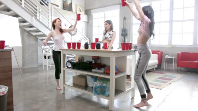 Sorority girls play beerpong and get dick in reverse gangbang