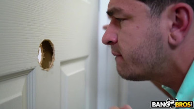 Rose Monroe is tempted by a neighbor's big dick in a gloryhole