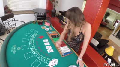 Poker dealer Charlotte Cross interrupts the game to ride a big dick