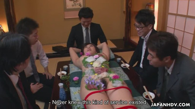 Nyotaimori naked sushi ceremony and gangbang with Yume Sorano