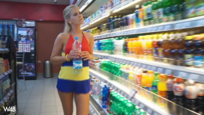 Tracy Gold walks in a store in provocative outfit and masturbates in a car