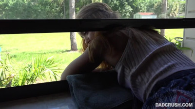 Stuck in a window Avery Brooks gets doggystyle fucked by her stepdad