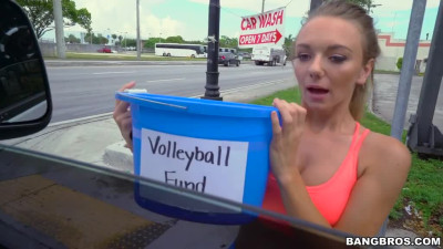 Volleyball girl Molly Mae fucks in van to get cash for her team