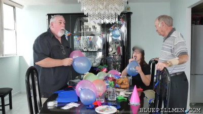 Geezer gets treated with 18 yo slut Akira Shell on his 68th birthday