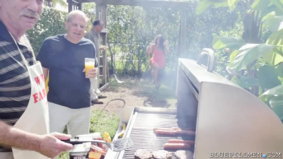 BBQ party with gang of old farts and asstastic Latina teen Jeleana Marie