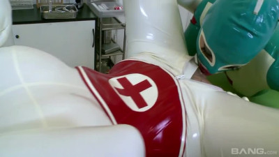 Latex Lucy and her GF have fun in a hospital wearing latex bodysuits