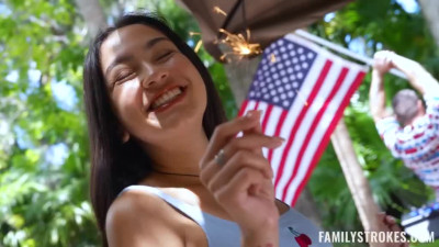 The most American Porn ever! Blondie facialized after July 4th Threesome