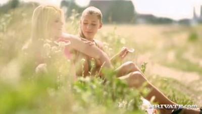 Eliskaa and Sandra eat a watermelon at a picnic and then eat each other out