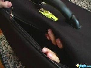 Funky Asian hoe Almond Tease gets out of luggage bag and fucks white boy