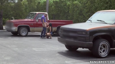 Cock hungry Latina Selena Santana gives head at the parking lot