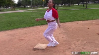 Curvy Priya Price shows her big ass and boobs after playing baseball