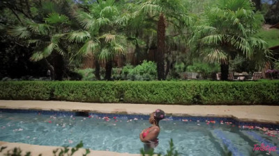 Curly Afro Teen Elsie shows her black natural beauty in the luxurious mansion backyard