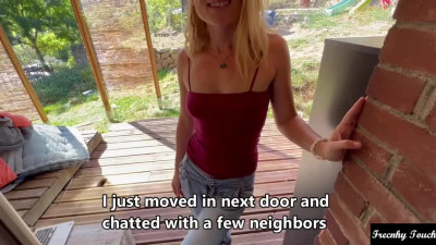 Charming Slim Blonde Hottie Enticed Her New Neighbor Into Exciting Sex On the Porch