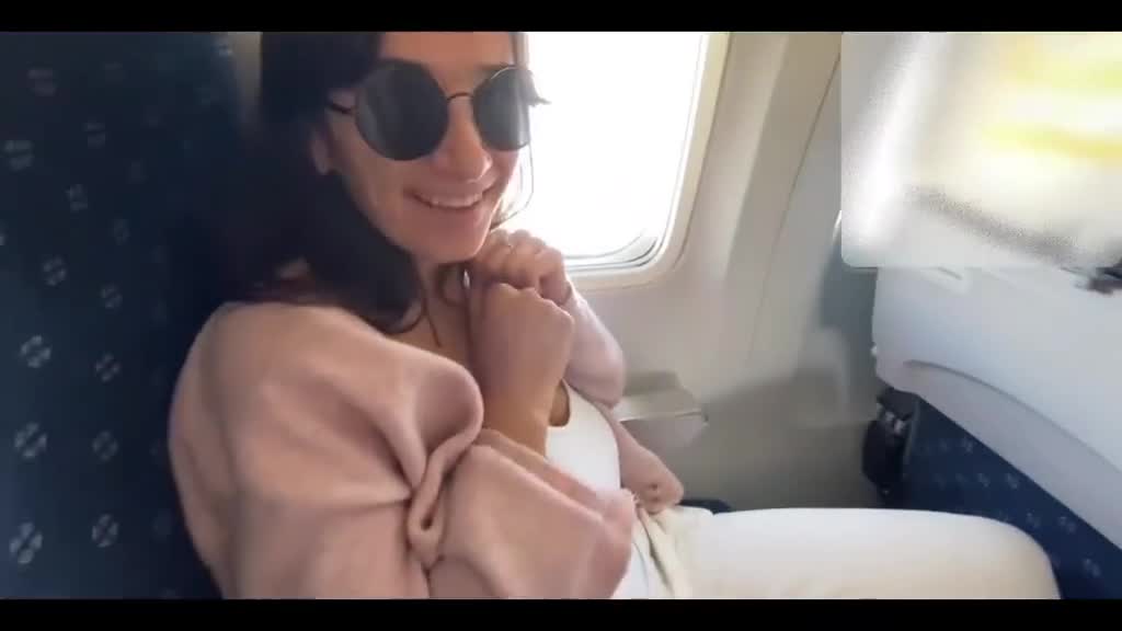 Horny brunette with huge natural boobs masturbates her pussy in a plane toilet Porn Videos | ePornFap.