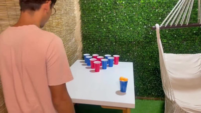 Beer pong play with a sexy stepsister turns into a passionate sex