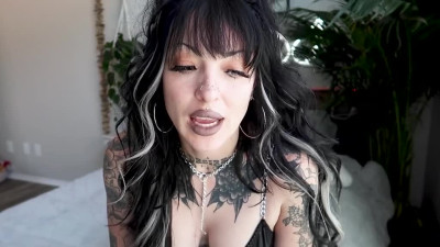 Hot tattooed busty slut shows how to eat her cum properly