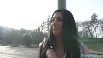 Brunette stranger accepts cash for a quick outside fuck POV