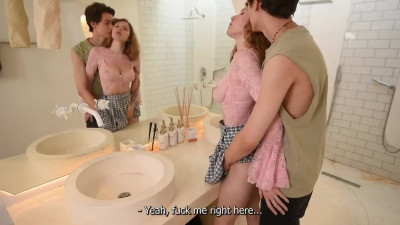 Sexy Slim Busty Red-hair Teen Enjoys a Hard Fuck On the Sink With Her Horny BF