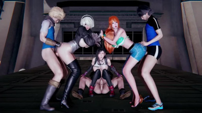 Best girls from video games gathered for a wild orgy (Nami, Tifa, 2B)