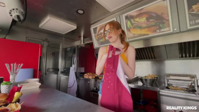 Fast Food and Lust Fuck Under the Counter with Busty Red-head Scarlett Jones