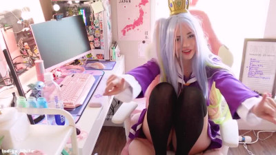 White teen cosplays Shiro and fakes POV blowjob.